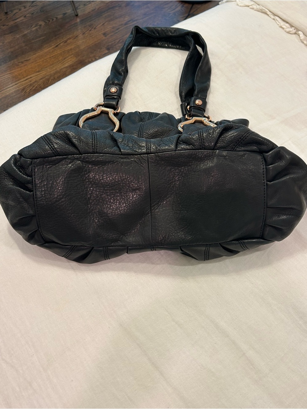 b. makowsky Black Leather Shoulder Bag with Gold-Tone Hardware - Picture 3 of 9